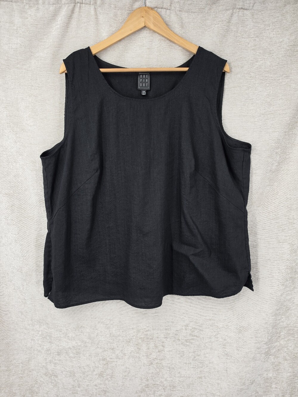 DUE Per Due Linen Blend Black Sleeveless Scoop Neck Tank Top Plus Size 24W